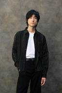 Percival Leland Cuban Boxy Long Sleeve Shirt - Black
