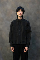 Percival Leland Cuban Boxy Long Sleeve Shirt - Black