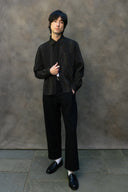 Percival Leland Cuban Boxy Long Sleeve Shirt - Black