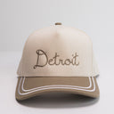 Detroit 5 Panel Hat - Beige/Cursive Font