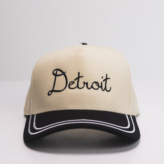 Detroit 5 Panel Hat - Black/Cursive Font