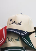 Detroit 5 Panel Hat - Navy/Cursive Font